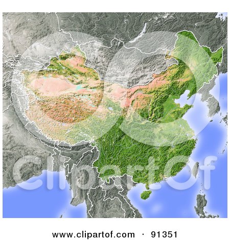 Royalty-Free (RF) Clipart Illustration of a Shaded Relief Map Of China by Michael Schmeling