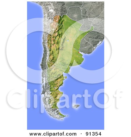 Royalty-Free (RF) Clipart Illustration of a Shaded Relief Map Of Argentina by Michael Schmeling