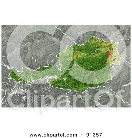 Royalty-Free (RF) Clipart Illustration of a Shaded Relief Map Of Austria by Michael Schmeling