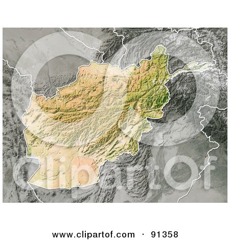 Royalty-Free (RF) Clipart Illustration of a Shaded Relief Map Of Afghanistan by Michael Schmeling