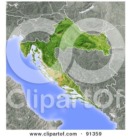 Royalty-Free (RF) Clipart Illustration of a Shaded Relief Map Of Croatia by Michael Schmeling
