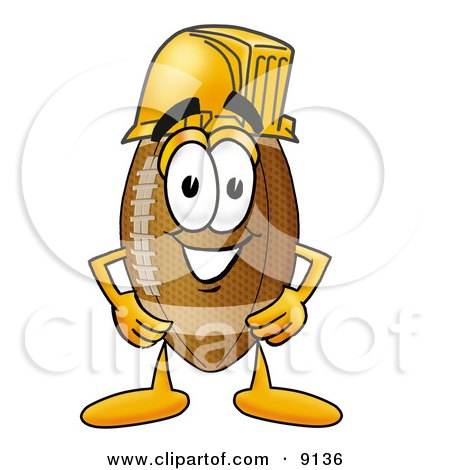 Clipart Picture of a Football Mascot Cartoon Character Wearing a Helmet by Mascot Junction