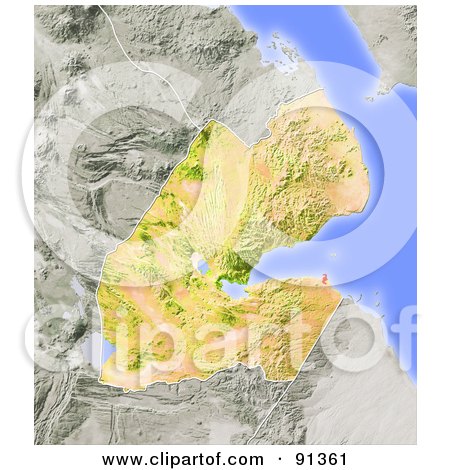 Royalty-Free (RF) Clipart Illustration of a Shaded Relief Map Of Djibouti by Michael Schmeling