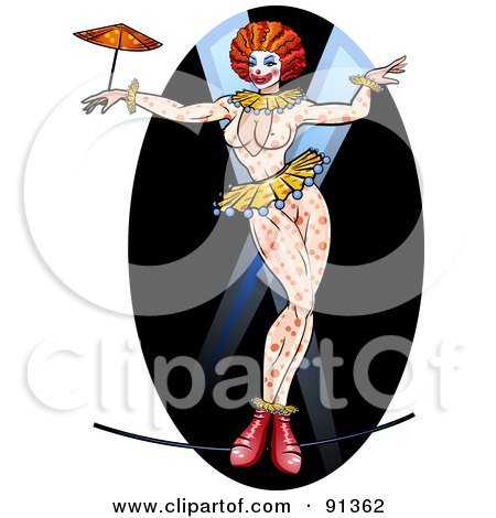 Royalty-Free (RF) Clipart Illustration of a Sexy Pinup Circus Woman Walking On A Tightrope by r formidable