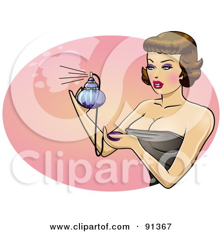 Royalty-Free (RF) Clipart Illustration of a Sexy Pinup Perfume Spritzer Woman Spraying by r formidable