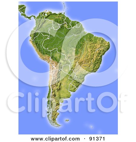 Royalty-Free (RF) Clipart Illustration of a Shaded Relief Map Of South America by Michael Schmeling