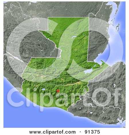 Royalty-Free (RF) Clipart Illustration of a Shaded Relief Map Of Guatemala by Michael Schmeling