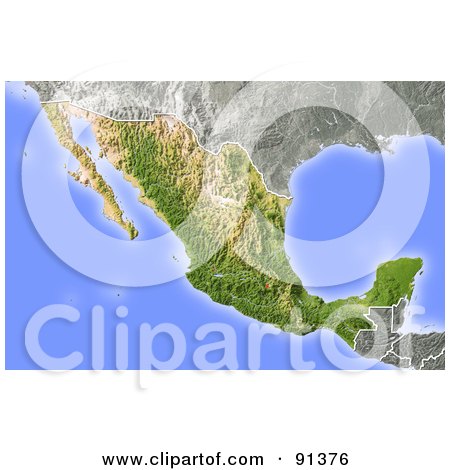 Royalty-Free (RF) Clipart Illustration of a Shaded Relief Map Of Mexico by Michael Schmeling