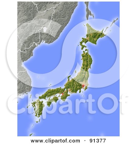 Royalty-Free (RF) Clipart Illustration of a Shaded Relief Map Of Japan by Michael Schmeling