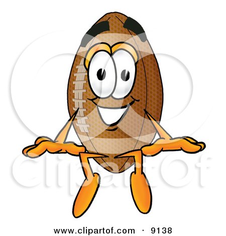 Clipart Picture of a Football Mascot Cartoon Character Sitting by Mascot Junction