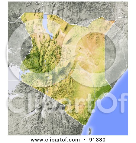 Royalty-Free (RF) Clipart Illustration of a Shaded Relief Map Of Kenya by Michael Schmeling