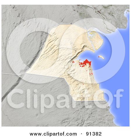 Royalty-Free (RF) Clipart Illustration of a Shaded Relief Map Of Kuwait by Michael Schmeling
