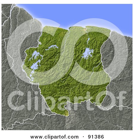 Royalty-Free (RF) Clipart Illustration of a Shaded Relief Map Of Suriname by Michael Schmeling