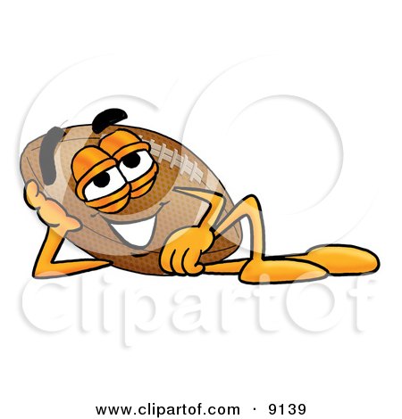 Clipart Picture of a Football Mascot Cartoon Character Resting His Head on His Hand by Mascot Junction