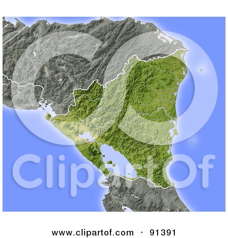 Royalty-Free (RF) Clipart Illustration of a Shaded Relief Map Of Nicaragua by Michael Schmeling