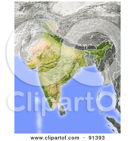 Royalty-Free (RF) Clipart Illustration of a Shaded Relief Map Of India by Michael Schmeling