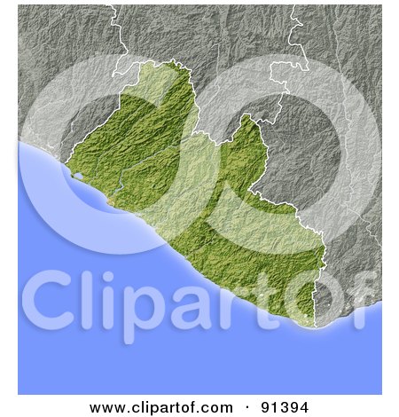 Royalty-Free (RF) Clipart Illustration of a Shaded Relief Map Of Liberia by Michael Schmeling