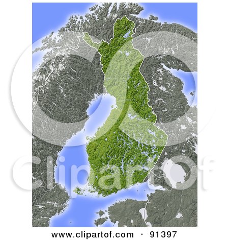Royalty-Free (RF) Clipart Illustration of a Shaded Relief Map Of Finland by Michael Schmeling
