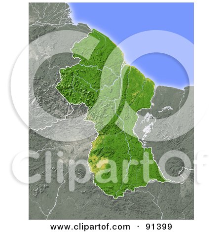 Royalty-Free (RF) Clipart Illustration of a Shaded Relief Map Of Guyana by Michael Schmeling