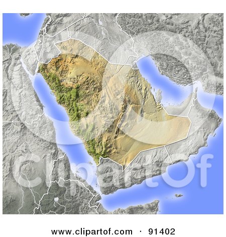 Royalty-Free (RF) Clipart Illustration of a Shaded Relief Map Of Saudi Arabia by Michael Schmeling