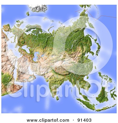 Royalty-Free (RF) Clipart Illustration of a Shaded Relief Map Of Asia by Michael Schmeling
