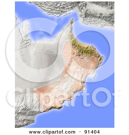 Royalty-Free (RF) Clipart Illustration of a Shaded Relief Map Of Oman by Michael Schmeling