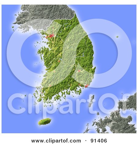 Royalty-Free (RF) Clipart Illustration of a Shaded Relief Map Of South Korea by Michael Schmeling