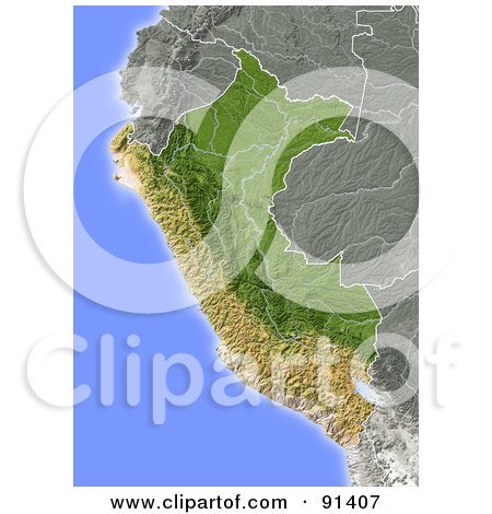 Royalty-Free (RF) Clipart Illustration of a Shaded Relief Map Of Peru by Michael Schmeling