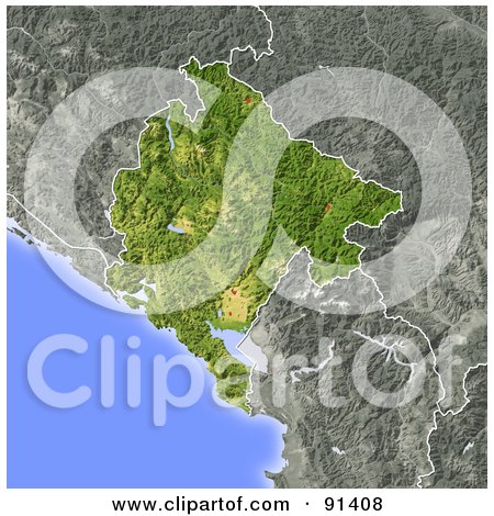 Royalty-Free (RF) Clipart Illustration of a Shaded Relief Map Of Montenegro by Michael Schmeling