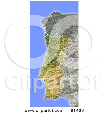 Royalty-Free (RF) Clipart Illustration of a Shaded Relief Map Of Portugal by Michael Schmeling