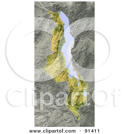 Royalty-Free (RF) Clipart Illustration of a Shaded Relief Map Of Malawi by Michael Schmeling