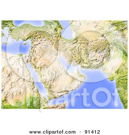 Royalty-Free (RF) Clipart Illustration of a Shaded Relief Map Of The Near East by Michael Schmeling
