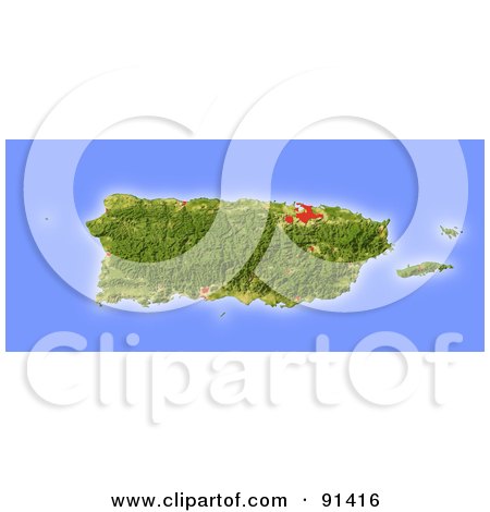 Royalty-Free (RF) Clipart Illustration of a Shaded Relief Map Of Puerto Rico by Michael Schmeling