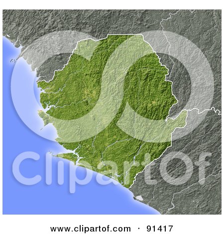 Royalty-Free (RF) Clipart Illustration of a Shaded Relief Map Of Sierra Leone by Michael Schmeling