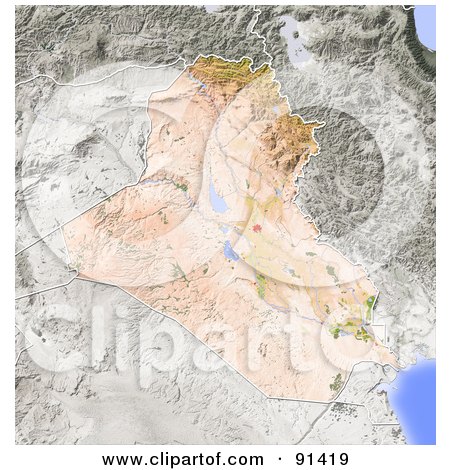 Royalty-Free (RF) Clipart Illustration of a Shaded Relief Map Of Iraq by Michael Schmeling