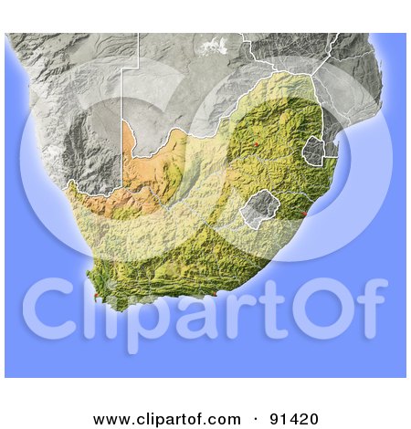 Royalty-Free (RF) Clipart Illustration of a Shaded Relief Map Of South Africa by Michael Schmeling