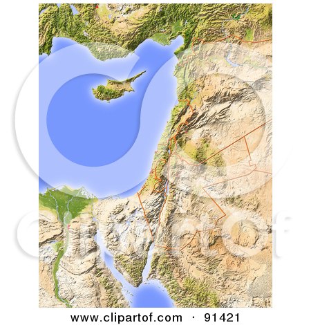 Royalty-Free (RF) Clipart Illustration of a Shaded Relief Map Of Palestine by Michael Schmeling