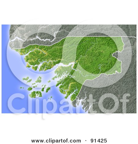 Royalty-Free (RF) Clipart Illustration of a Shaded Relief Map Of Guinea-Bissau by Michael Schmeling