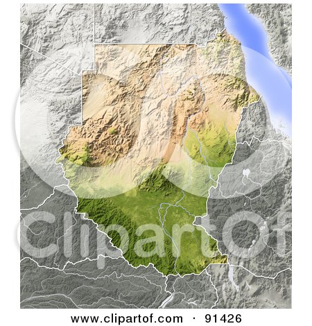 Royalty-Free (RF) Clipart Illustration of a Shaded Relief Map Of Sudan by Michael Schmeling