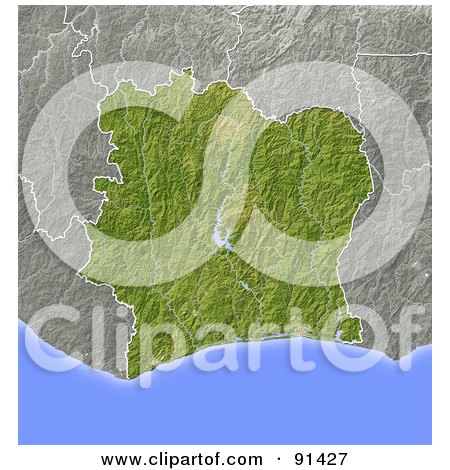 Royalty-Free (RF) Clipart Illustration of a Shaded Relief Map Of Ivory Coast by Michael Schmeling