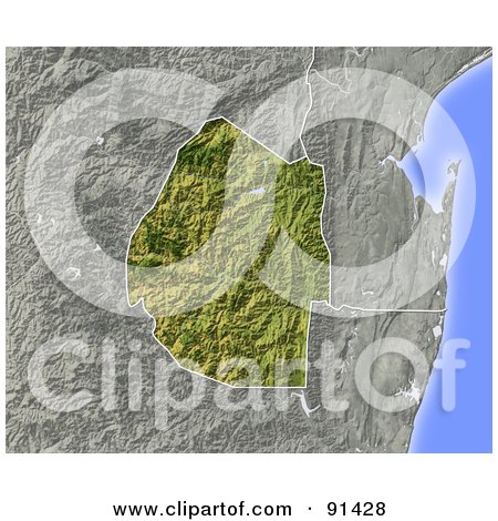 Royalty-Free (RF) Clipart Illustration of a Shaded Relief Map Of Swaziland by Michael Schmeling