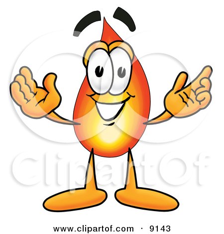 Clipart Picture of a Flame Mascot Cartoon Character With Welcoming Open Arms by Mascot Junction
