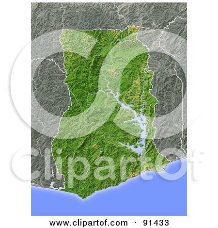 Royalty-Free (RF) Clipart Illustration of a Shaded Relief Map Of Ghana by Michael Schmeling