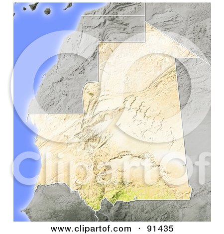 Royalty-Free (RF) Clipart Illustration of a Shaded Relief Map Of Mauritania by Michael Schmeling