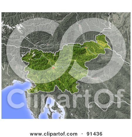 Royalty-Free (RF) Clipart Illustration of a Shaded Relief Map Of Slovenia by Michael Schmeling
