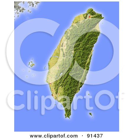 Royalty-Free (RF) Clipart Illustration of a Shaded Relief Map Of Taiwan by Michael Schmeling