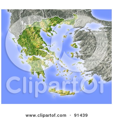 Royalty-Free (RF) Clipart Illustration of a Shaded Relief Map Of Greece by Michael Schmeling