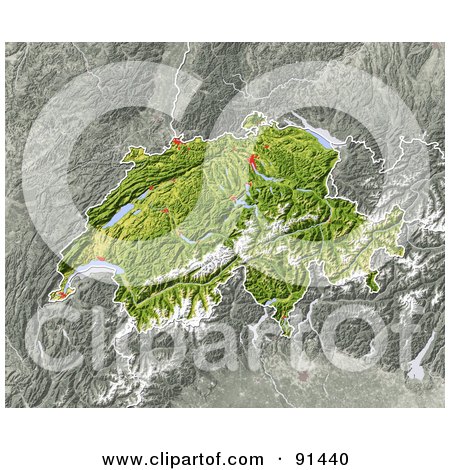 Royalty-Free (RF) Clipart Illustration of a Shaded Relief Map Of Switzerland by Michael Schmeling