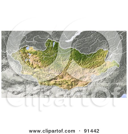 Royalty-Free (RF) Clipart Illustration of a Shaded Relief Map Of Mongolia by Michael Schmeling
