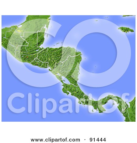 Royalty-Free (RF) Clipart Illustration of a Shaded Relief Map Of Central America by Michael Schmeling